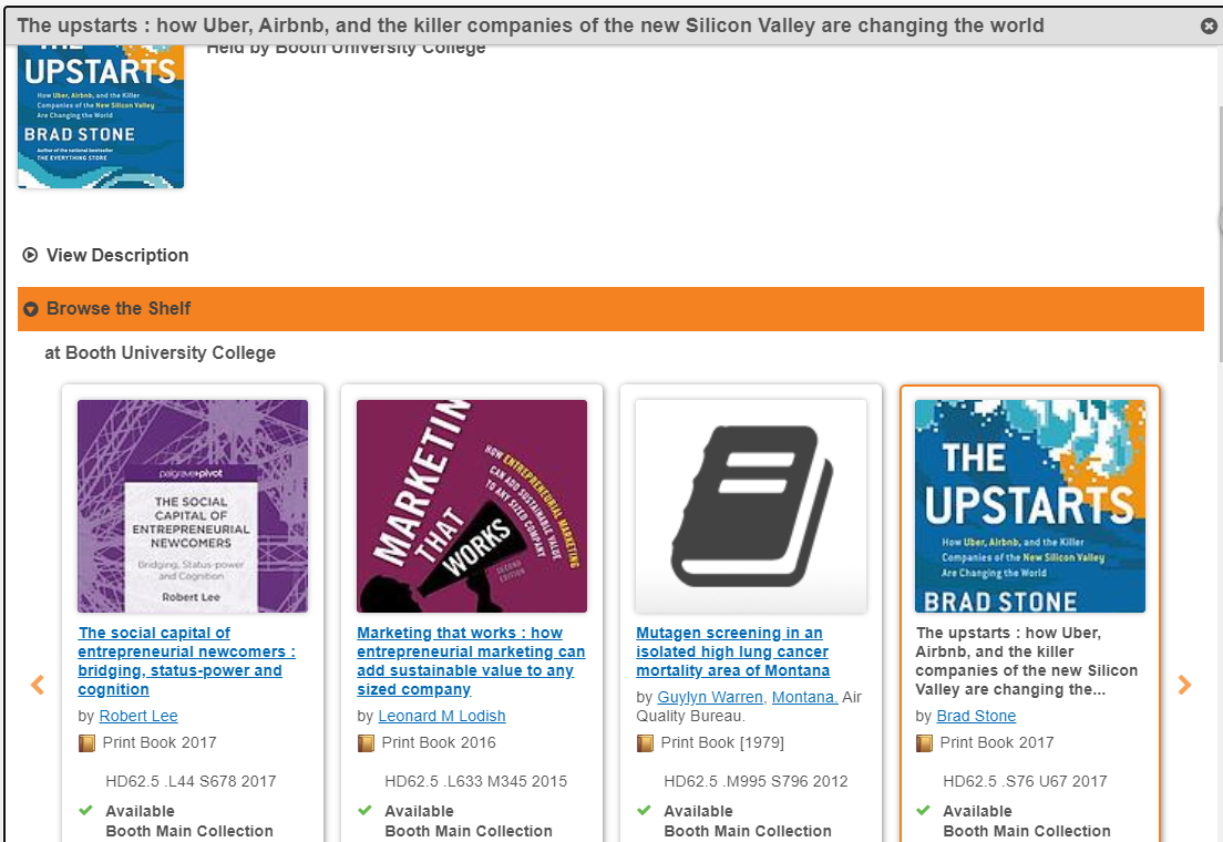 A screenshot of the online Library Catalogue with a full-width orange button that reads "Browse the Shelf".