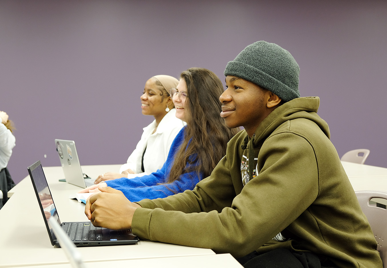 Students listening in class.