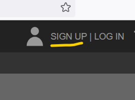 Screenshot highlighting the Sign Up menu.