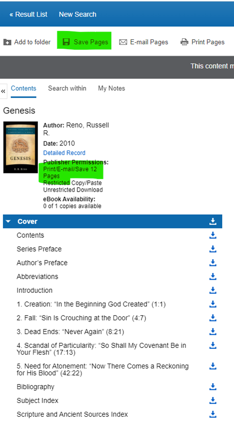 Screenshot highlighting the Save Pages menu at top and number of pages under the book title.