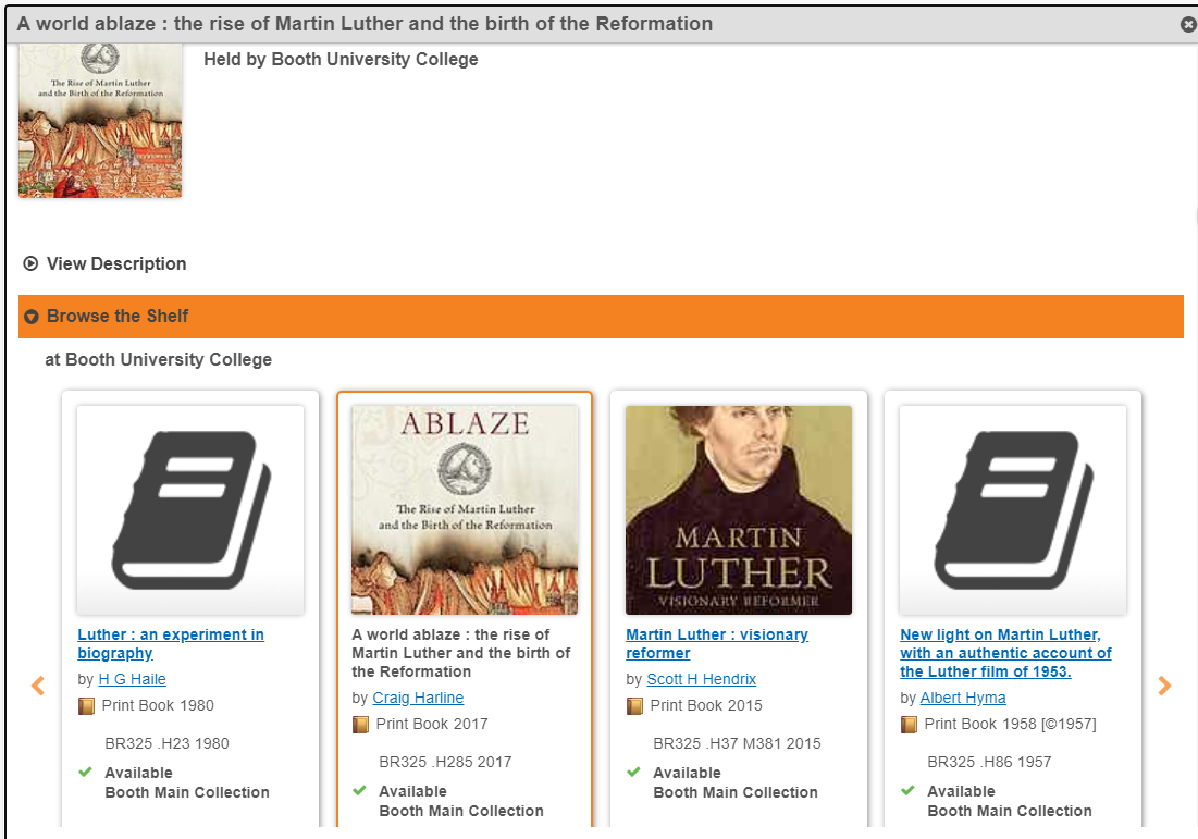 A screenshot of the online Library Catalogue with a full-width orange button that reads "Browse the Shelf".